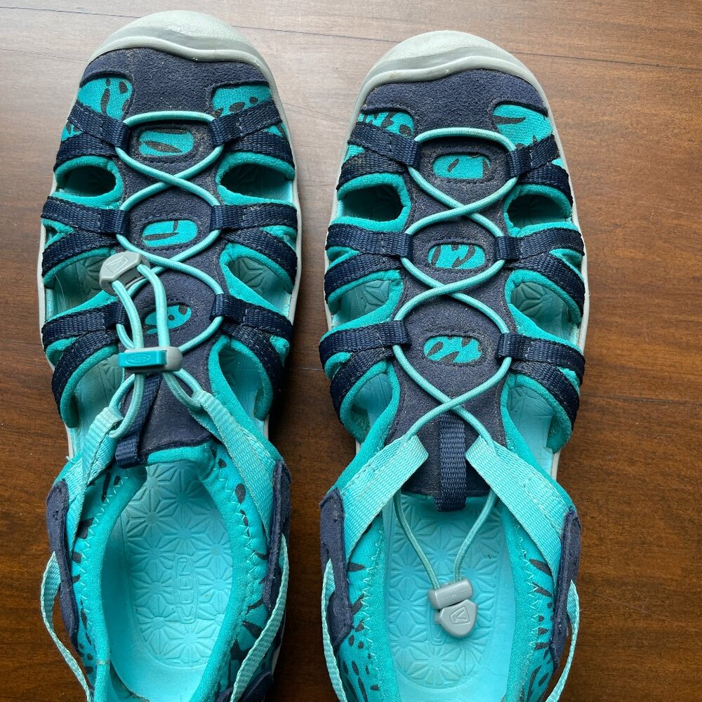KEEN BIG KIDS MOXIE TEAL NAVY OUTDOOR WATER  SANDALS. Big kid size 6